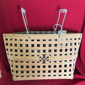 Tory Burch Ella Market Sandy Soil Tote with Metal Handles